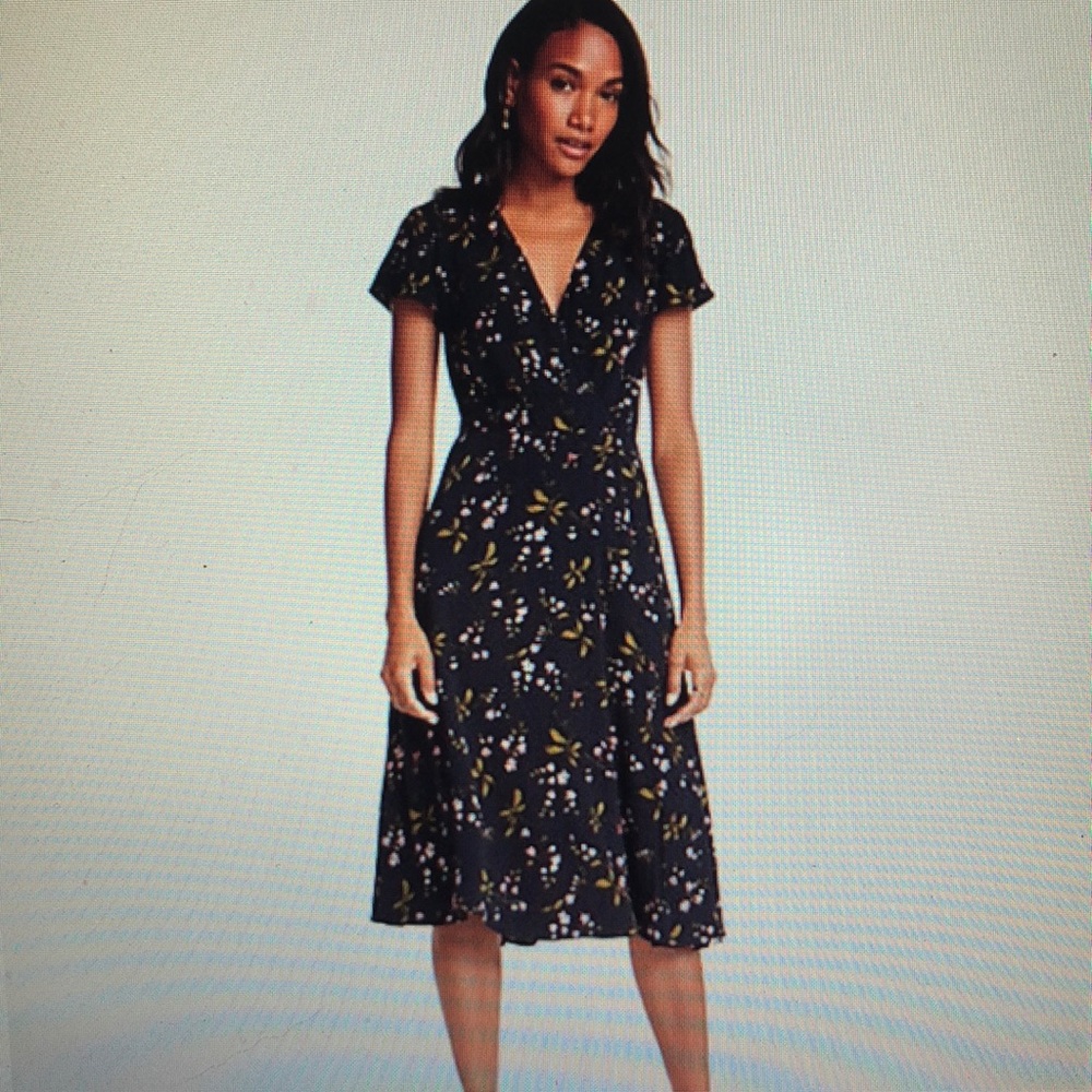 Ann Taylor Floral Wrap Dress in Night Sky, 2